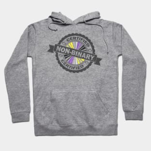 Certified Non-Binary Pride Seal of Approval with Pride Flag Background Hoodie